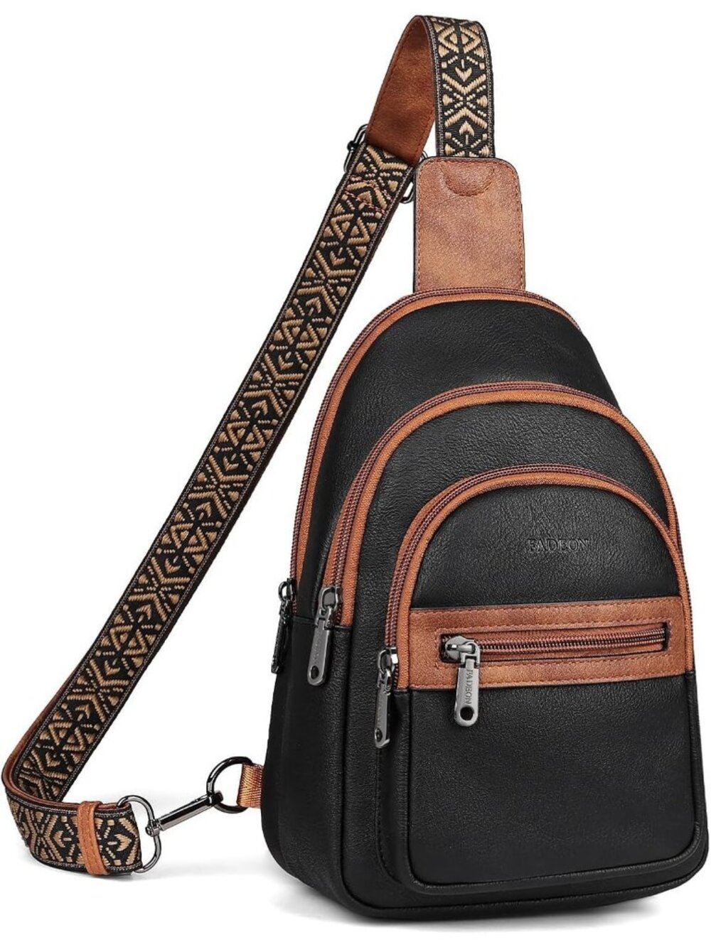 Women's Black With Brown Anti Theft Sling RFID Vegan Leather Purse Crossbody Bag